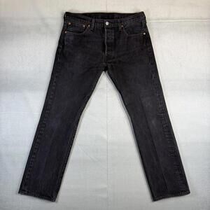 Levis 501 Jeans Mens 33x30 Black Dark Wash Straight Leg Original Fit Denim